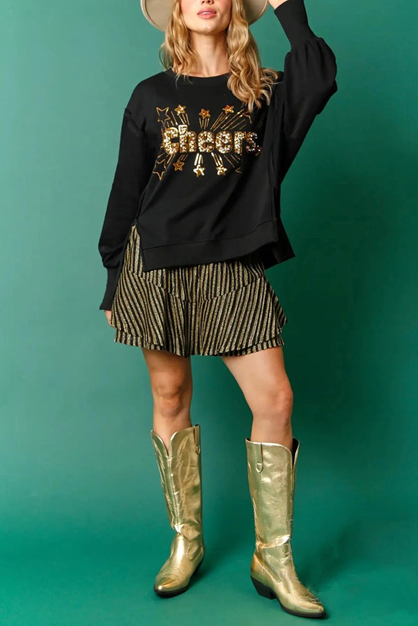 Christmas Sequin Casual Crew Neck Long-Sleeve Sweatshirt