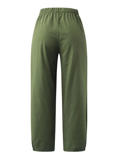 Loose Harem Pants High Waist Cotton Linen Cropped Pants Wide Leg Pants