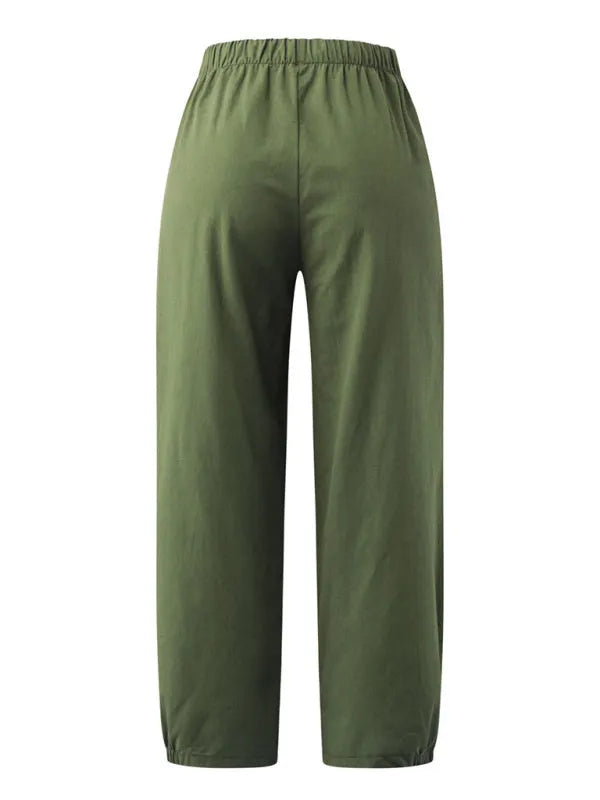 Loose Harem Pants High Waist Cotton Linen Cropped Pants Wide Leg Pants