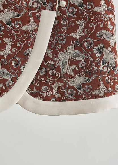 Brick Red Butterfly Jacquard Cotton Vests Fall