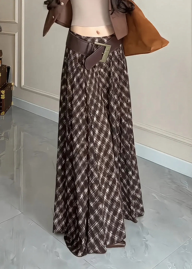 Brown Plaid Exra Large Hem Cotton Skirts Winter