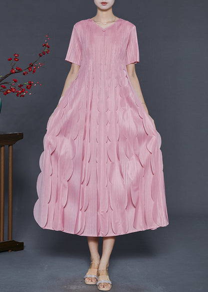 Original Design Pink Ruffles Silk a Line Dress Summer