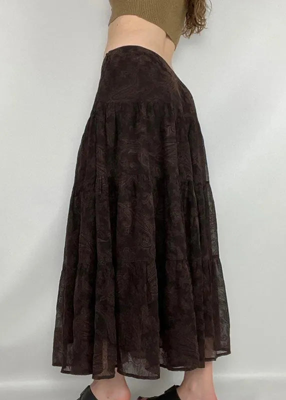 Brown Print High Waist Tulle Skirts Summer