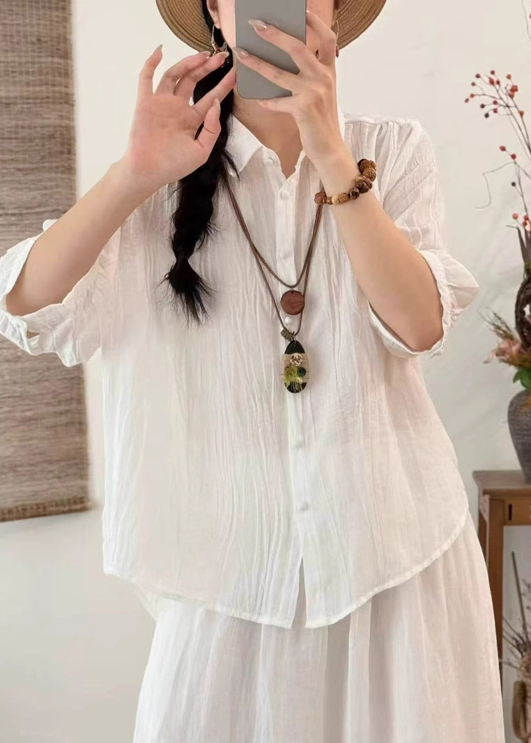Pink Oversized Wrinkled Cotton Shirt Top Bracelet Sleeve