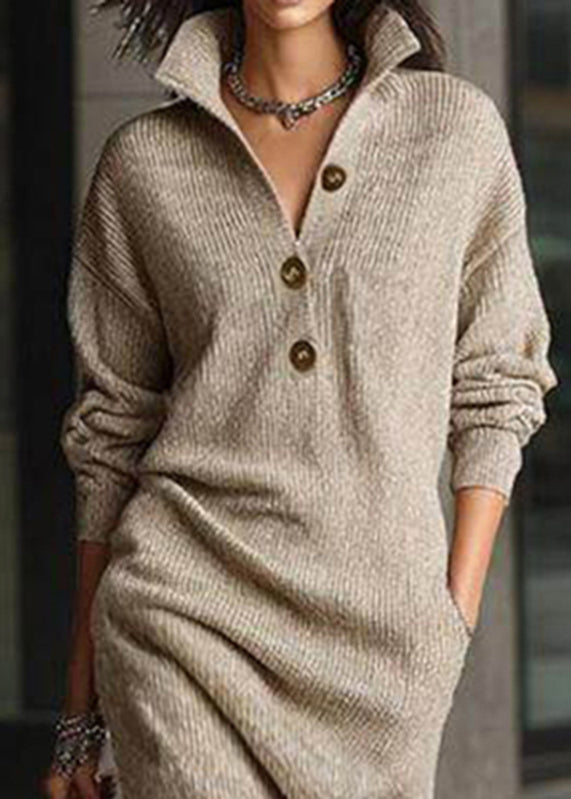 Yellow Peter Pan Collar Pockets Cotton Knit Sweater Dress Spring