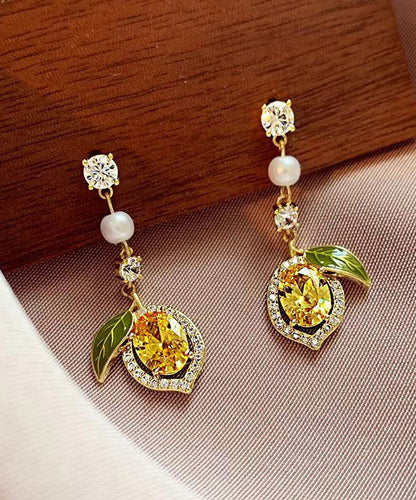 Gold Sterling Silver Alloy Zircon Crystal Pearl Drop Earrings
