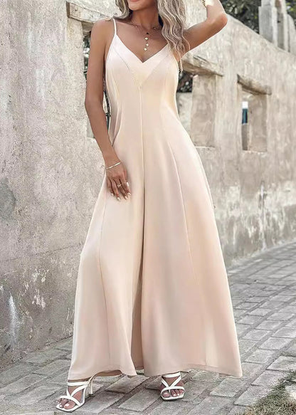 Boutique Apricot V Neck Spaghetti Strap Cotton Jumpsuits Spring