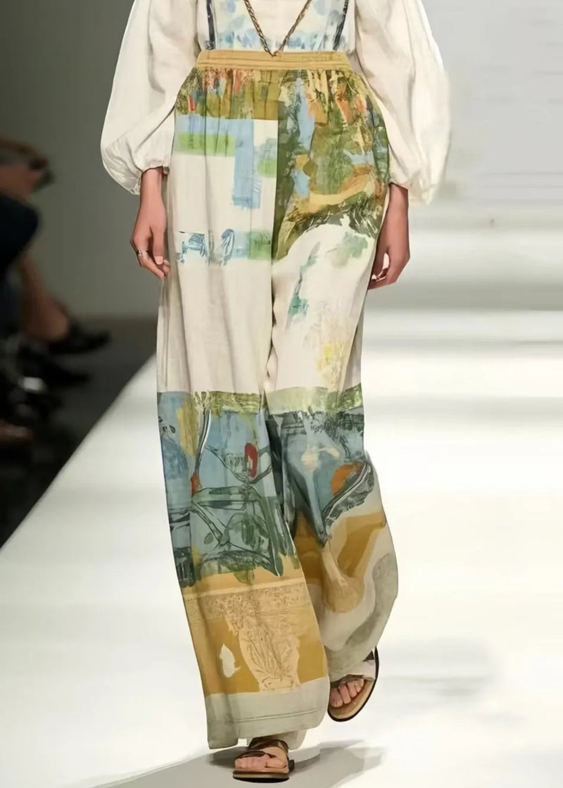 Modern White Backless Print Cotton Overalls Jumpsuit Summer
