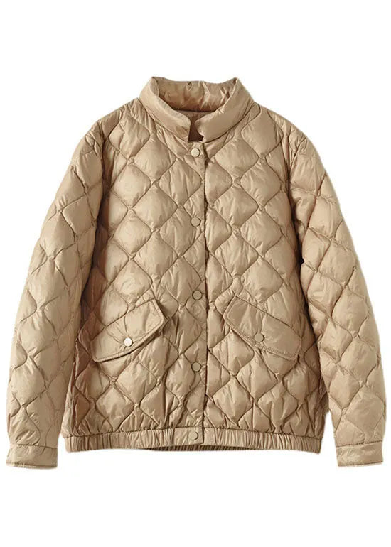 Light Green Stand Collar Pockets Button Winter Down Coat