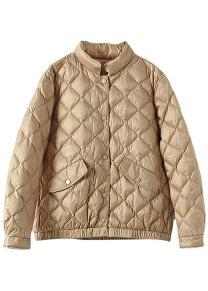 Light Green Stand Collar Pockets Button Winter Down Coat