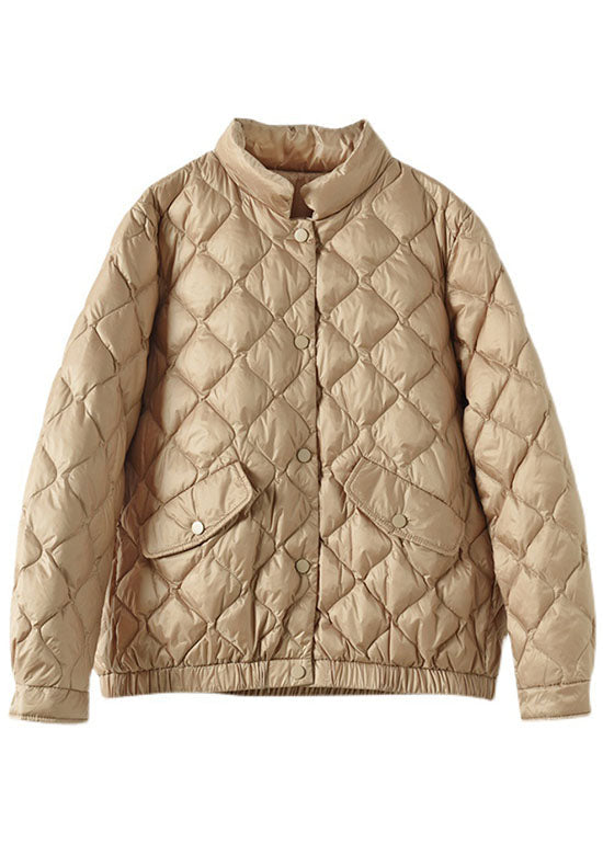 Light Green Stand Collar Pockets Button Winter Down Coat