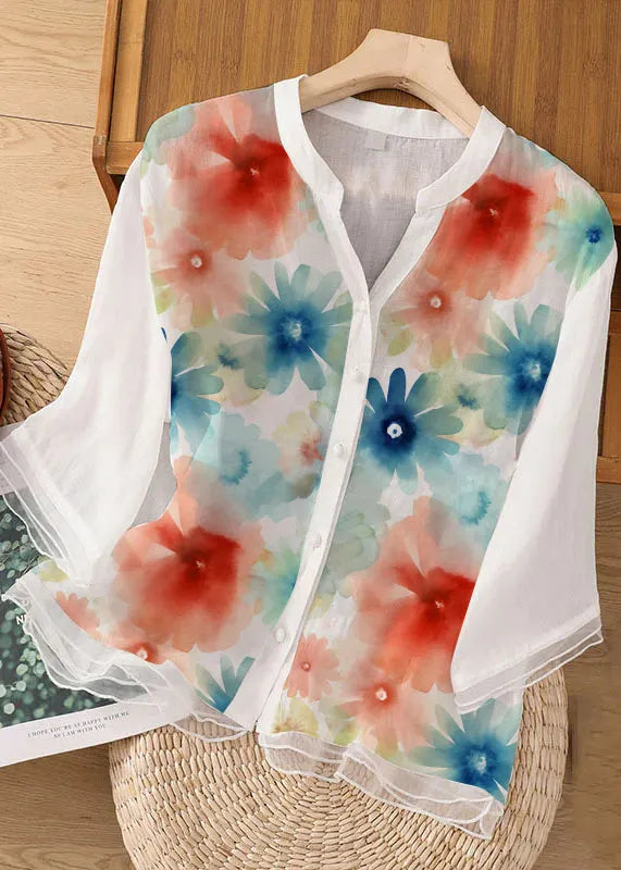 Green Embroideried Button Patchwork Linen Top Bracelet Sleeve
