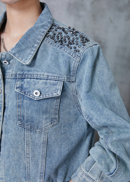 Blue Oversized Nail Bead Denim Jacket Fall