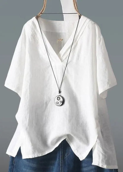 Classy Yellow V Neck Side Open Linen Shirt Top Summer