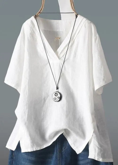 Classy Yellow V Neck Side Open Linen Shirt Top Summer