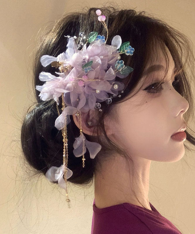 Purple Alloy Tulle Tassel Hairpin