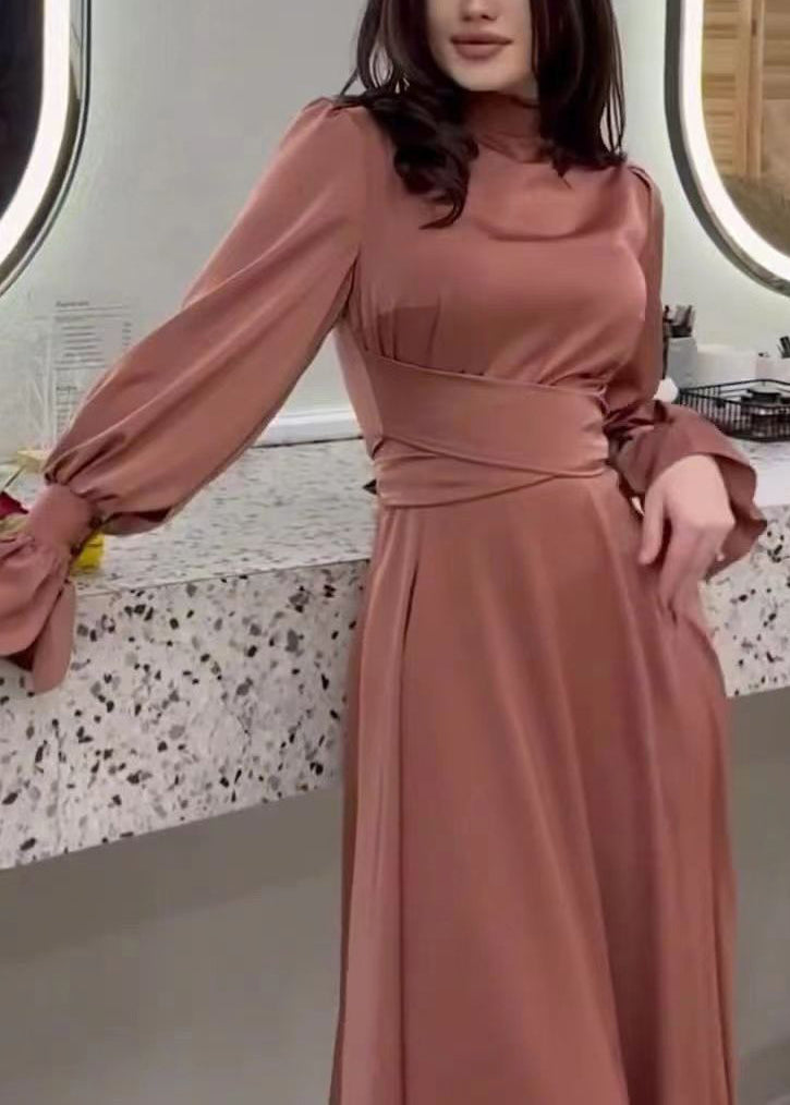Autumn Waist Cinching Silk Long Dress