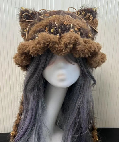 Winter Knitted Patchwork Fuzzy Fur Thick Warm Hat