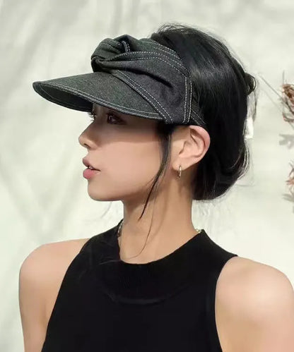 Versatile Black Gray Bow Denim Empty Top Hat