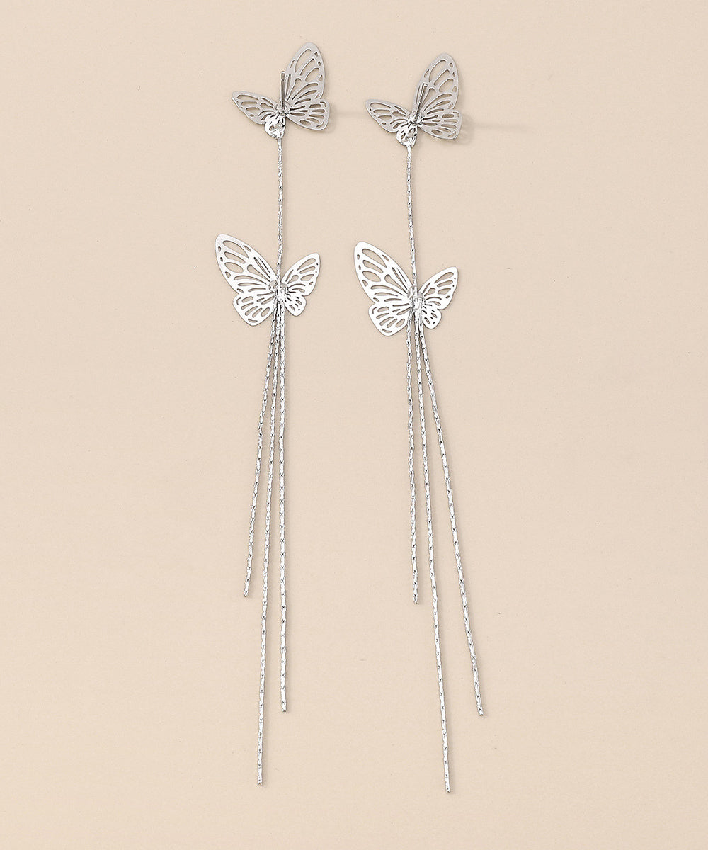 White Butterfly Tassel Zircon Drop Earrings
