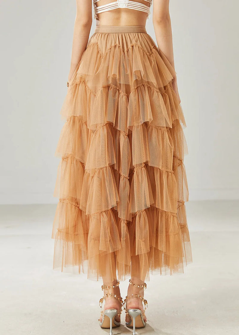 Khaki Nail Bead Tulle Vacation Skirts Summer