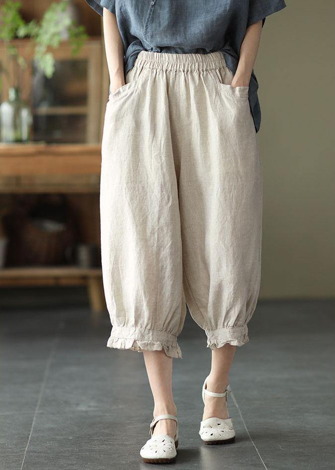 Modern Yellow Loose Ruffled Summer Linen Pants