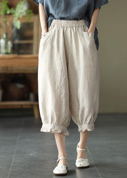 Modern Yellow Loose Ruffled Summer Linen Pants