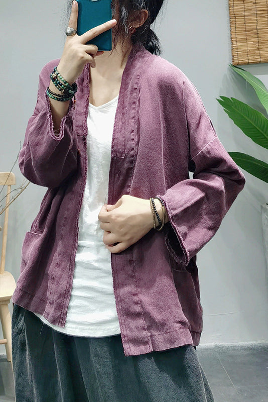 -retro Linen Long-sleeved Cardigan Loose Jacket