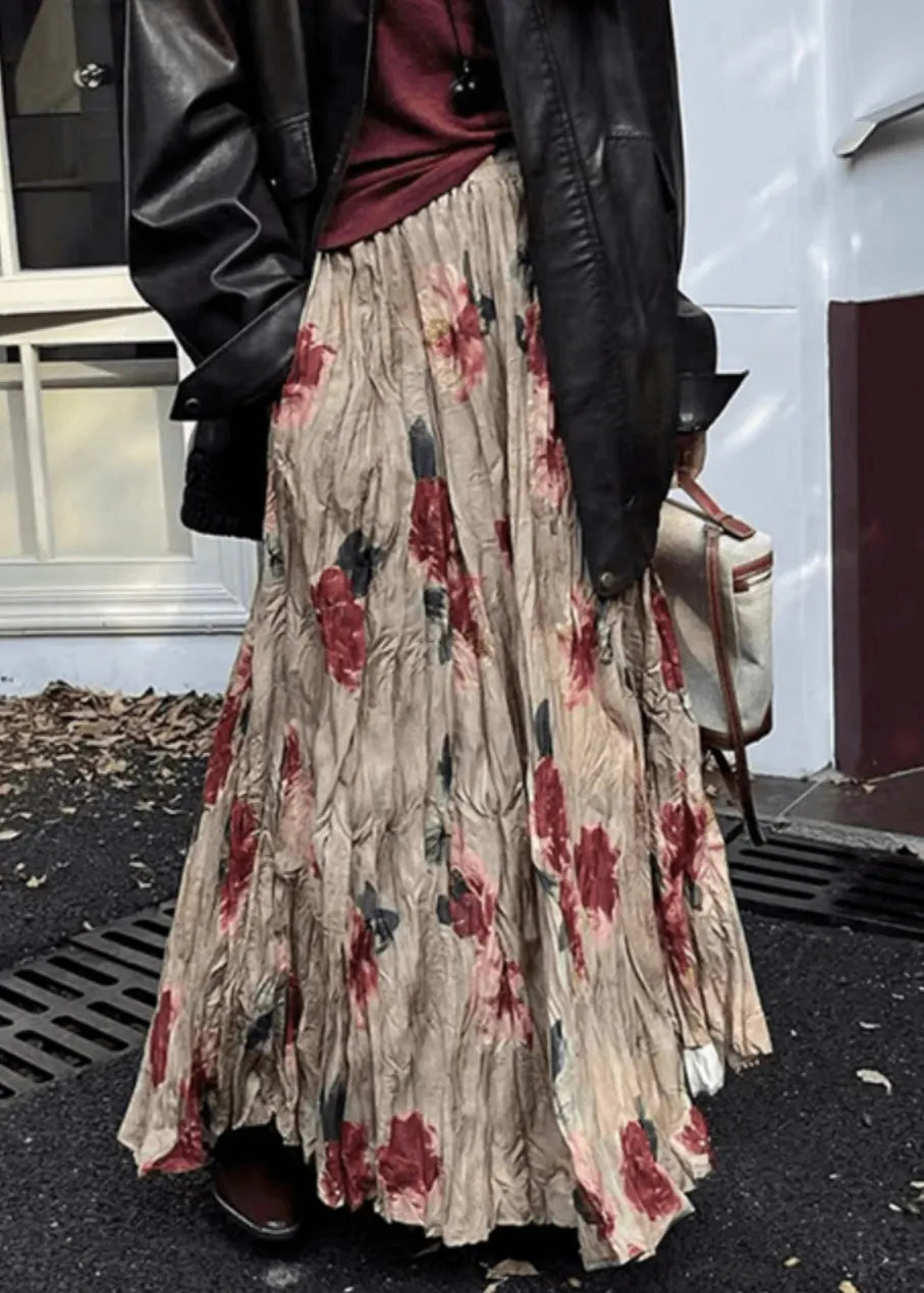 Wrinkled Print Pockets Cotton Skirt Summer