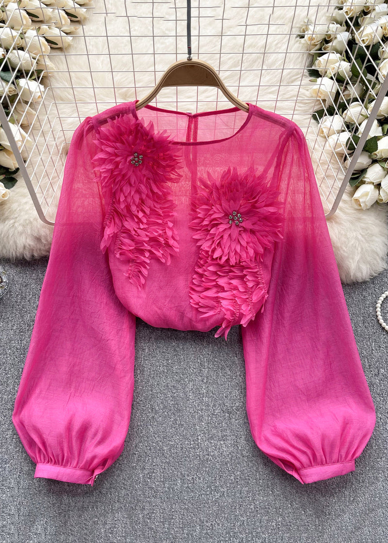 Yellow O Neck Chiffon Shirts Long Sleeve