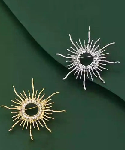 Gold Sterling Silver Overgild Zircon Sunflower Brooches