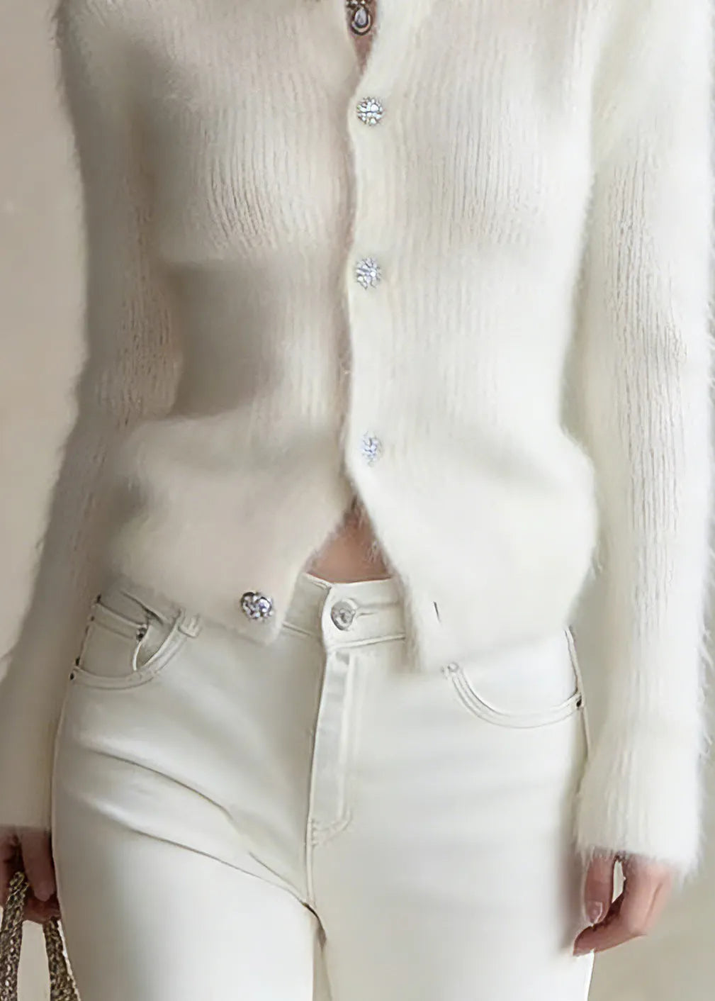 White O-neck Button Cotton Knit Cardigans Spring
