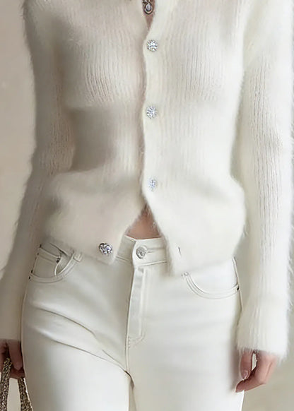 White O-neck Button Cotton Knit Cardigans Spring