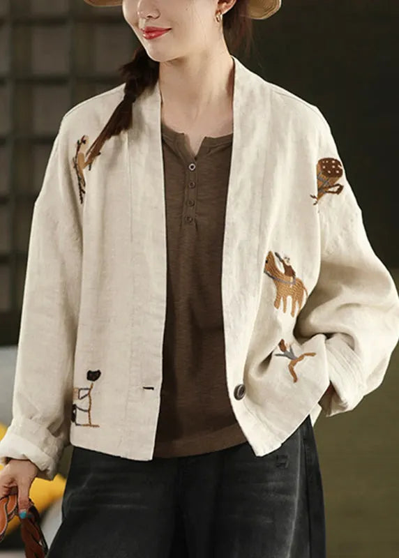 Linen Embroidered Button Cozy Coats Fall
