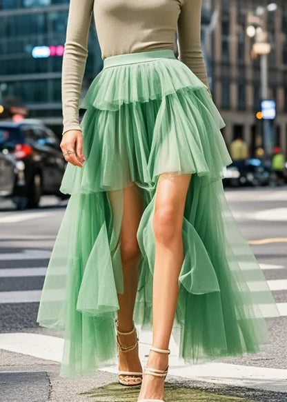 Green Low High Design Tulle Holiday Skirts Summer