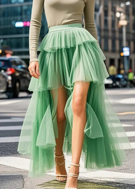 Green Low High Design Tulle Holiday Skirts Summer