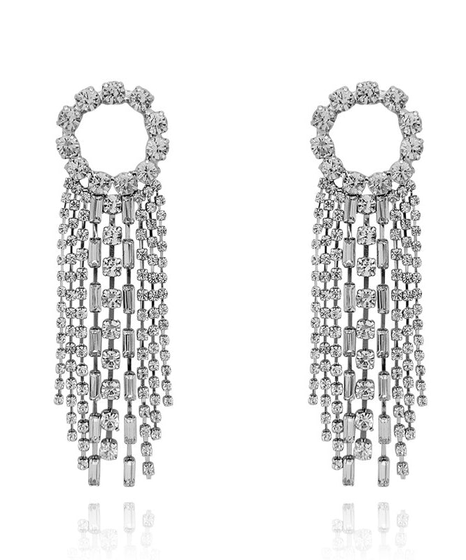 Silk Copper Zircon Tassel Drop Earrings