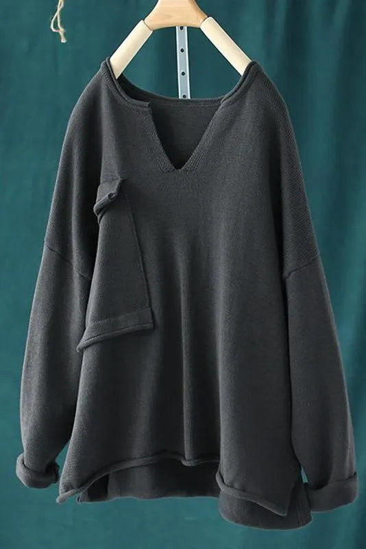 Autumn Big Pocket V-neck Sweater