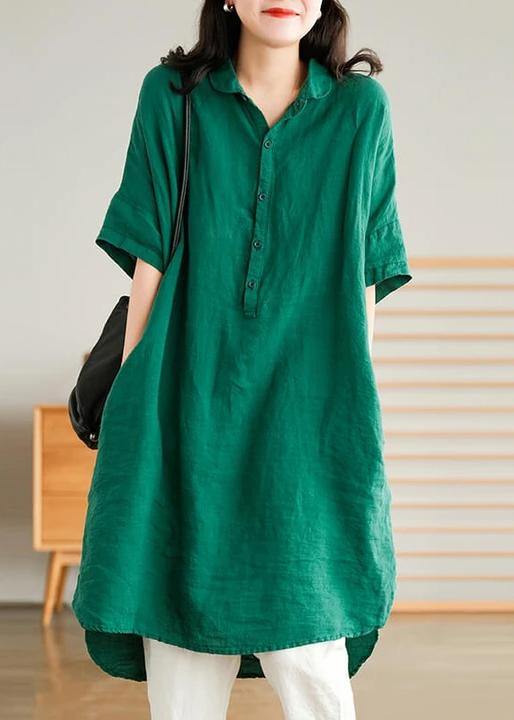Jade Blue-flower Linen Linen Shirt Dress