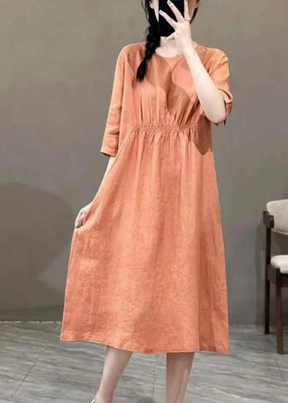 Handmade Orange O-neck Patchwork Maxi Dress Summer