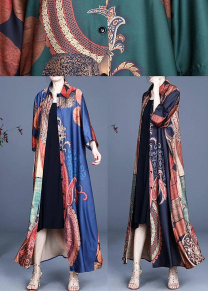Black Print Summer Silk Peter Pan Collar Cardigan Long