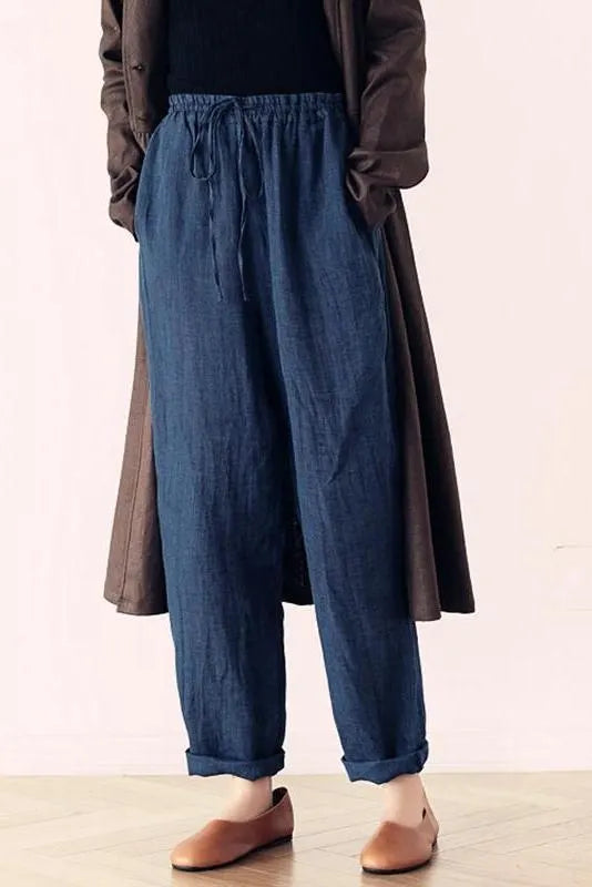 Wowen Linen Elastic Waist Turnip Pants