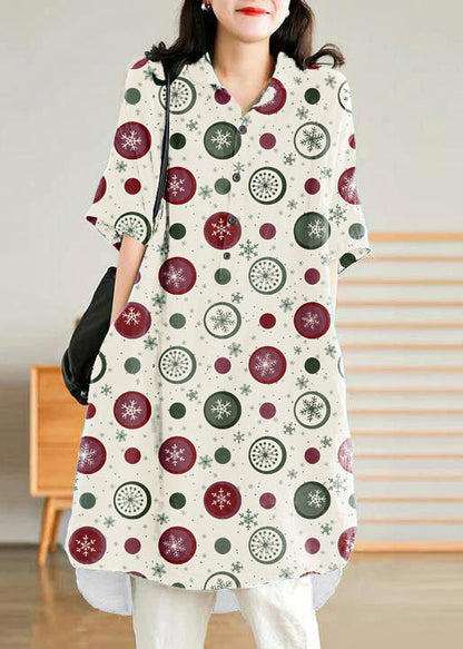 Jade Blue-snowflake Linen Linen Shirt Dress
