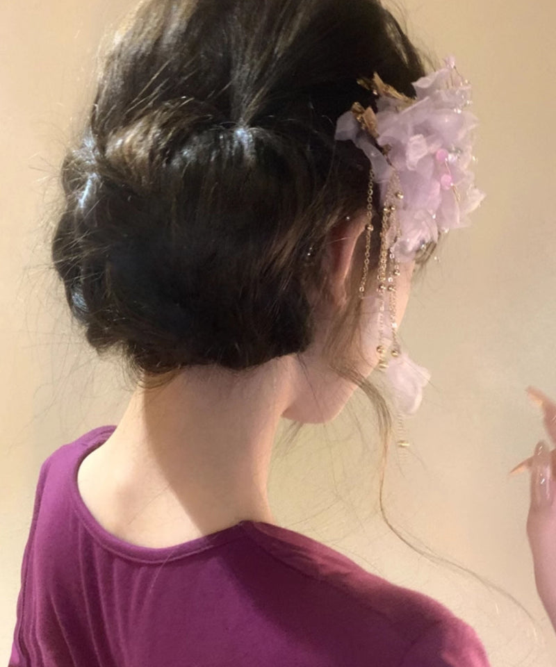 Purple Alloy Tulle Tassel Hairpin