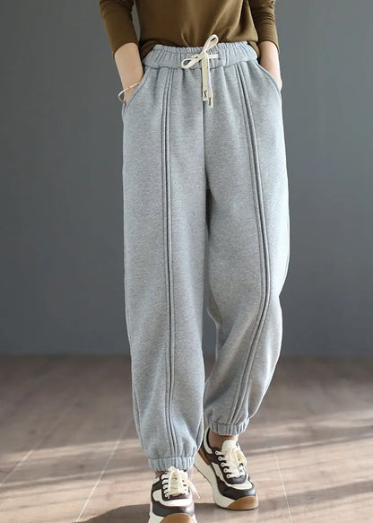 Grey Patchwork Warm Fleece Sweatshirt Pants Spring