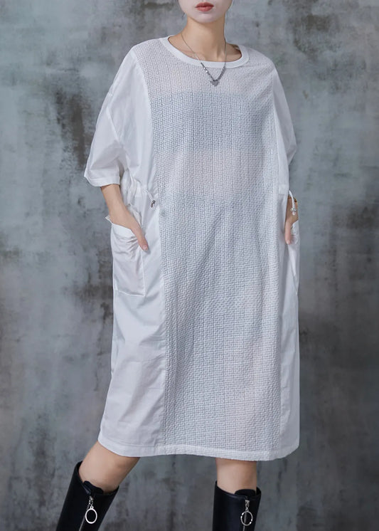 White Oversized Patchwork Drawstring Maxi Dress Summer