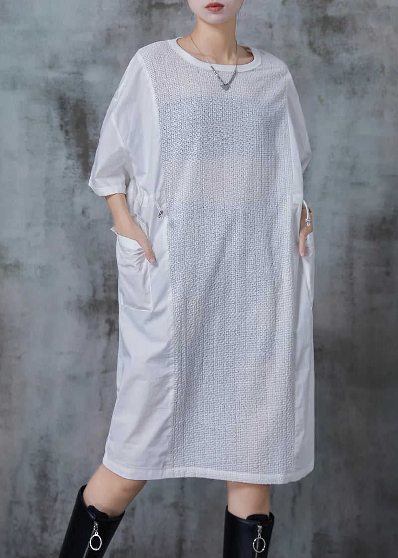 White Oversized Patchwork Drawstring Maxi Dress Summer
