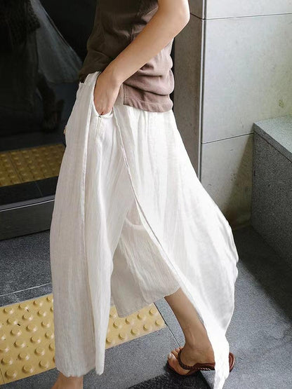 100% Linen Cotton Wide-leg Skirt Pants