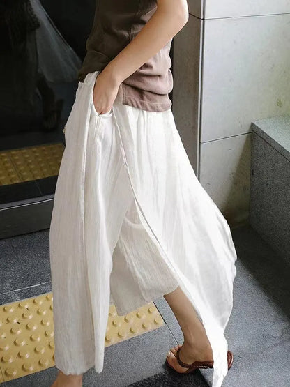 100% Linen Cotton Wide-leg Skirt Pants