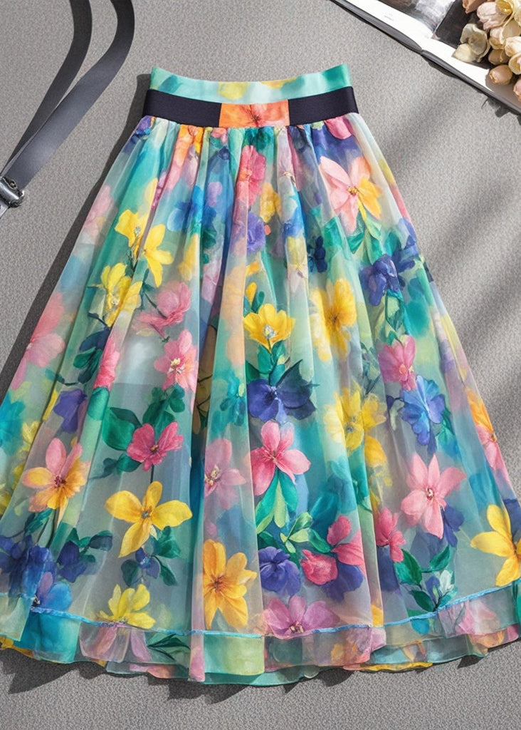 Multicolor Print High Waist Tulle Skirts Summer